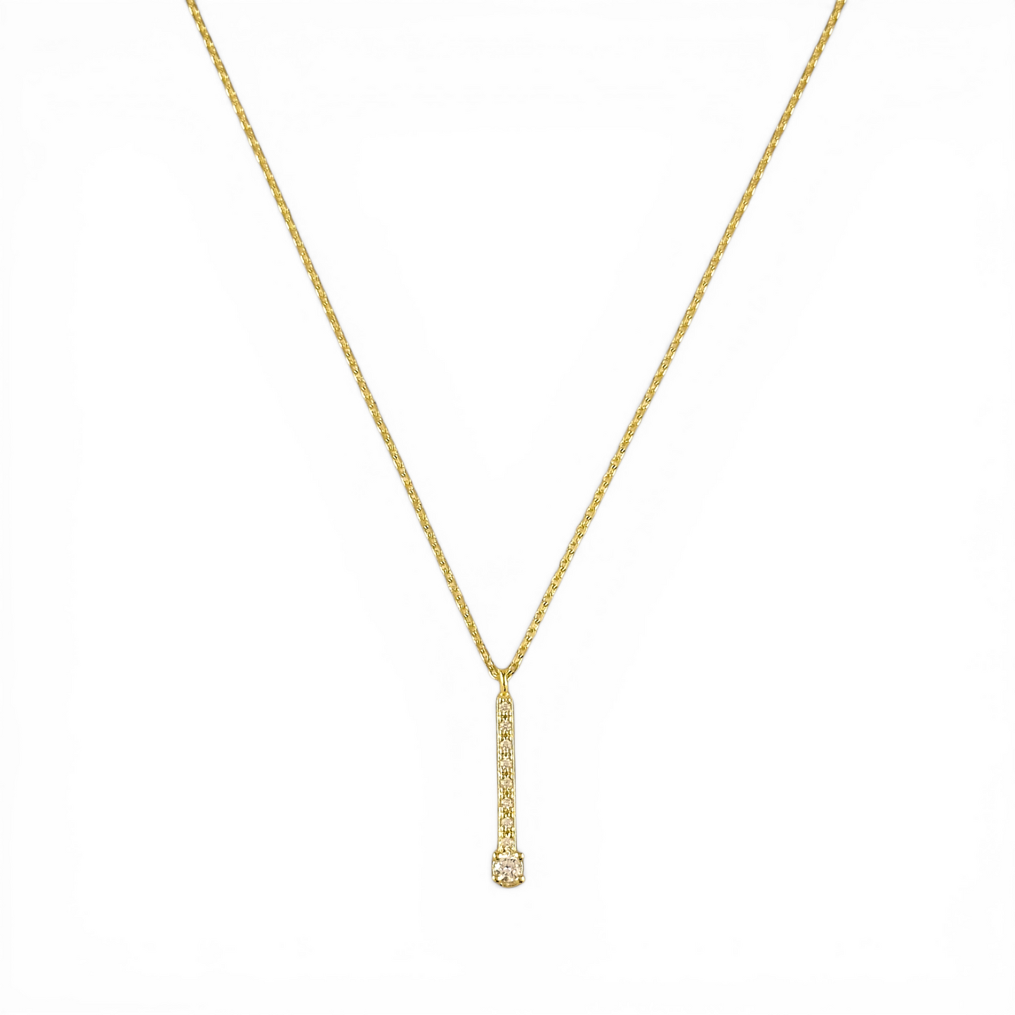 Pavé CZ Bar with Solitaire 18K Gold Filled Necklace