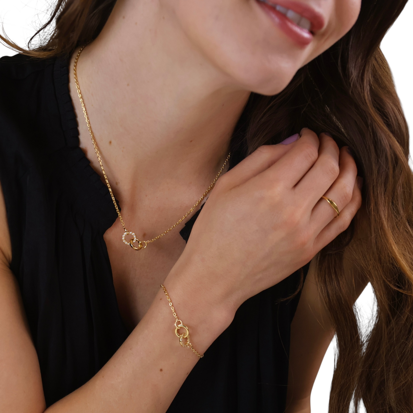 Interlocking Circles CZ 18k Gold Filled Necklace