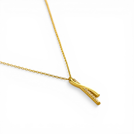 Intertwined Bar Pavé CZ 18K Gold Filled Necklace