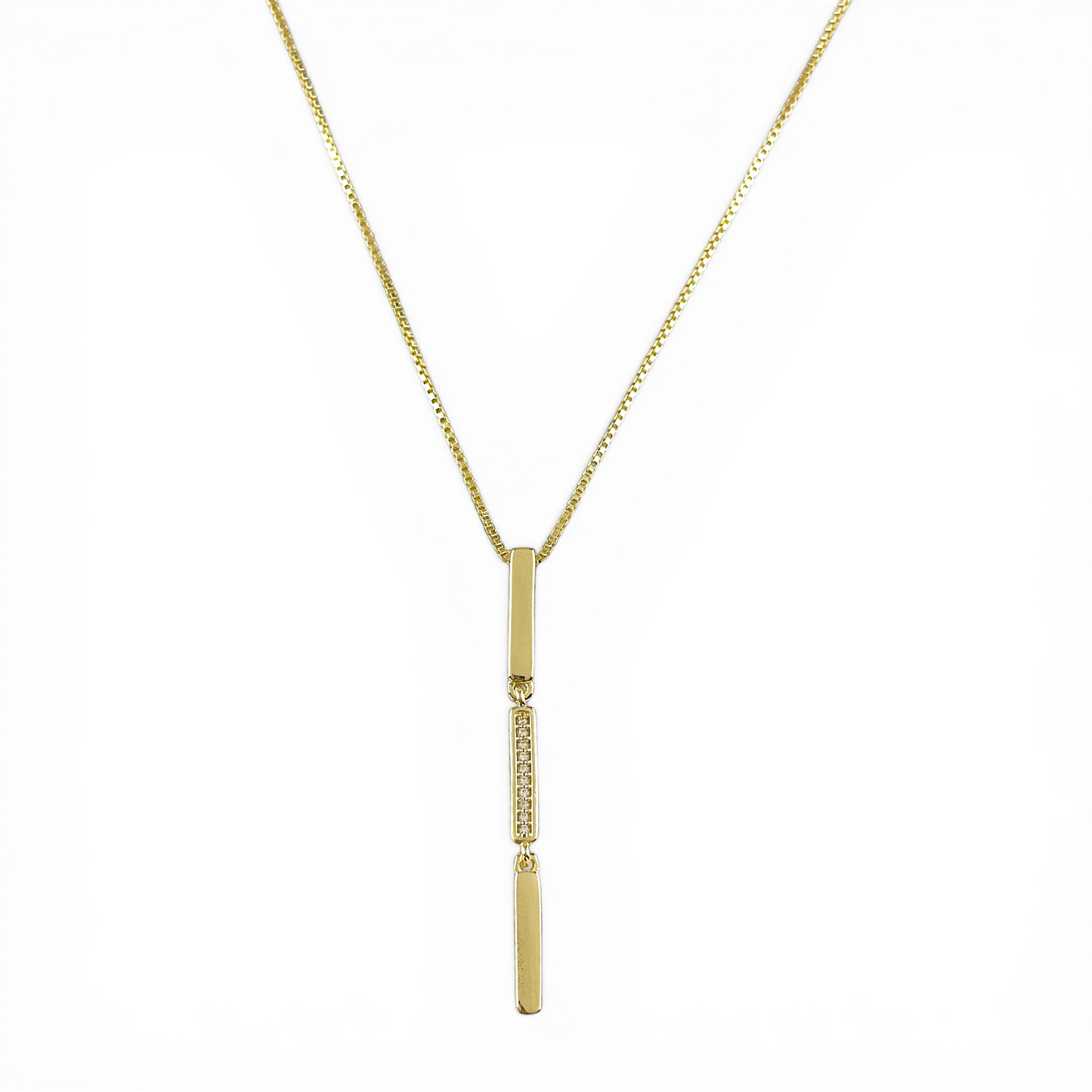 Triple Bar Pavé CZ Drop 18K Gold Filled Necklace