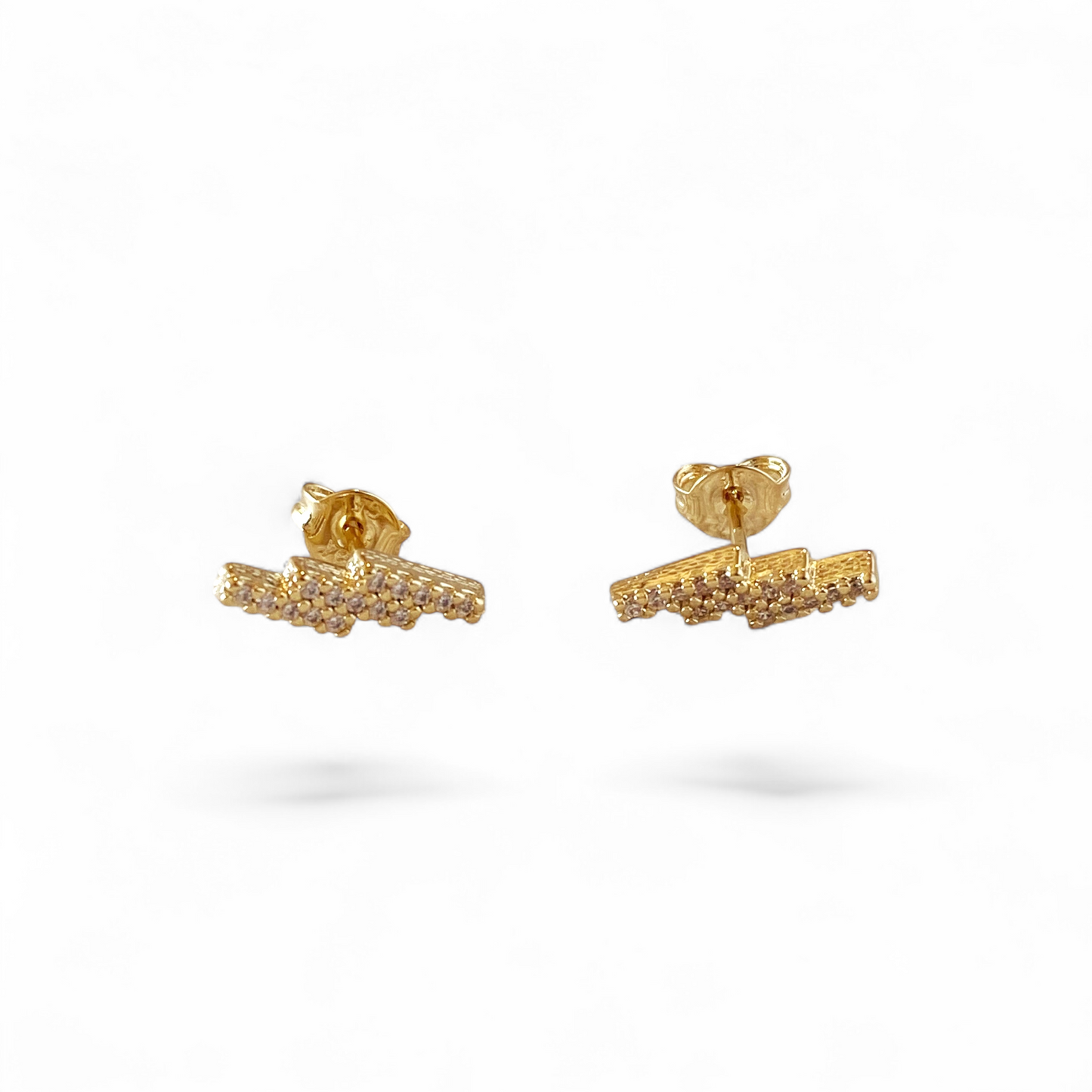 13mm Triple Stacked Pavé CZ Bar 18K Gold Filled Stud Earrings