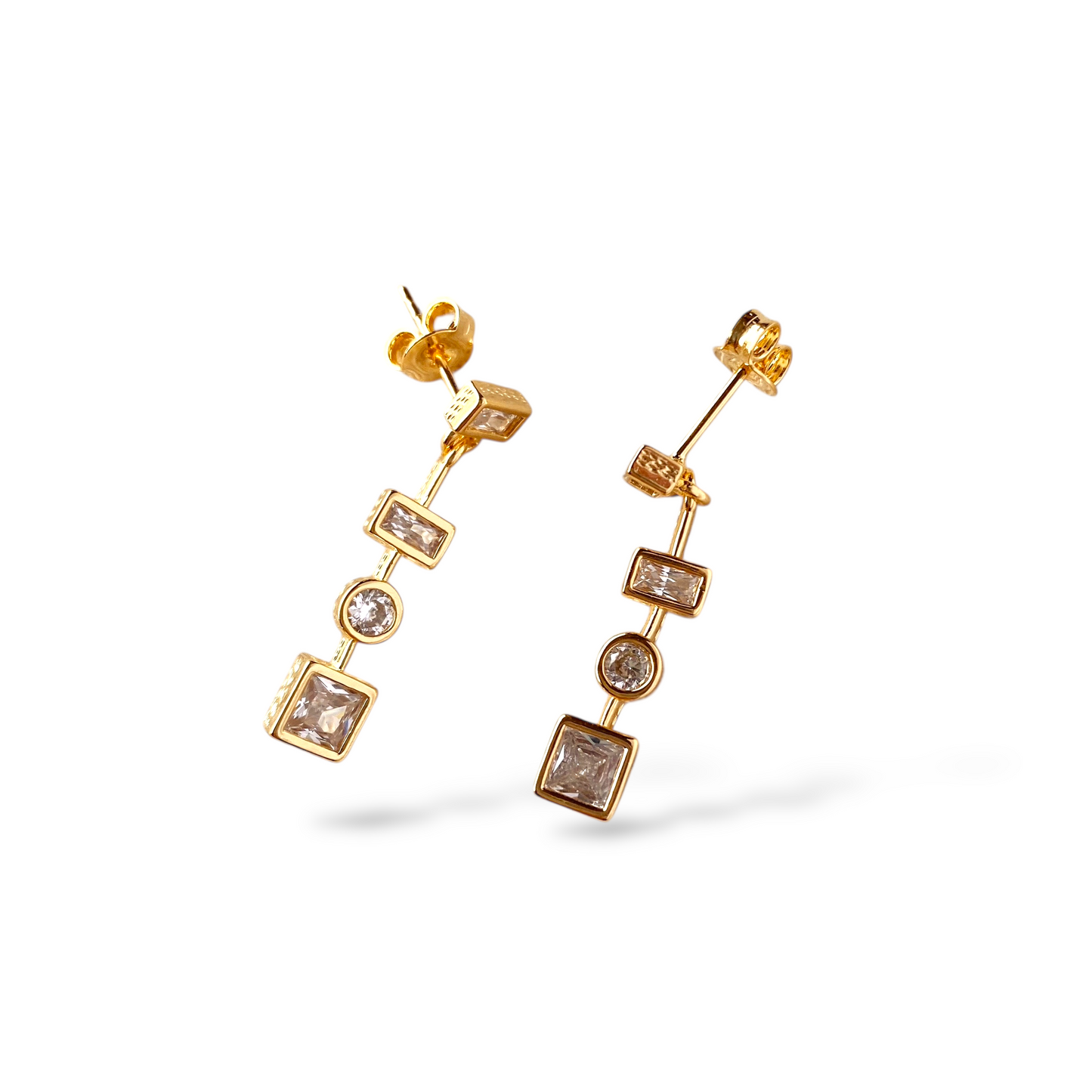 25mm Multi-Geometric Clear CZ 18K Gold Filled Drop Earrings