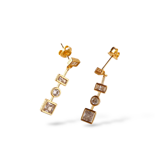 25mm Multi-Geometric Clear CZ 18K Gold Filled Drop Earrings