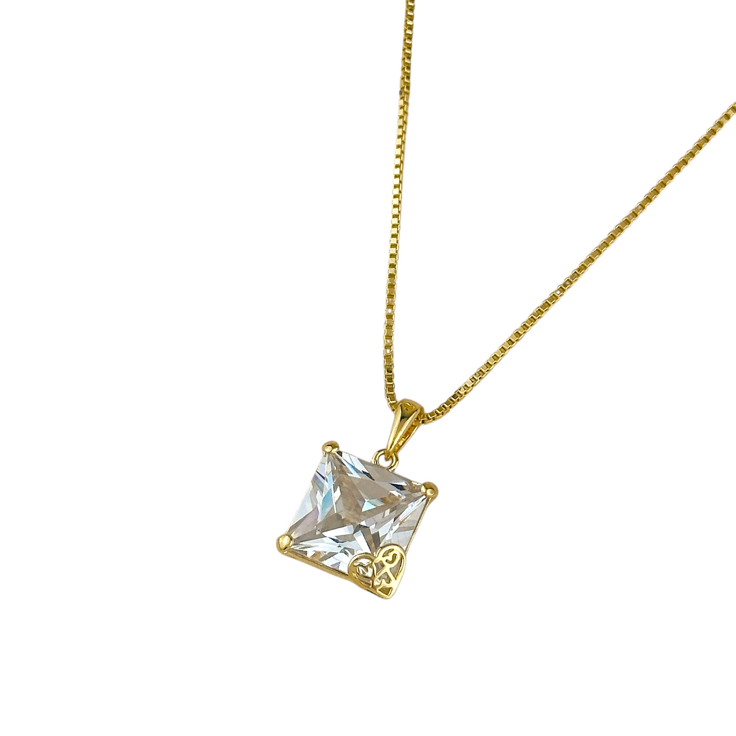 14mm CZ Princess Cut Pendant 18k Gold Filled Necklace
