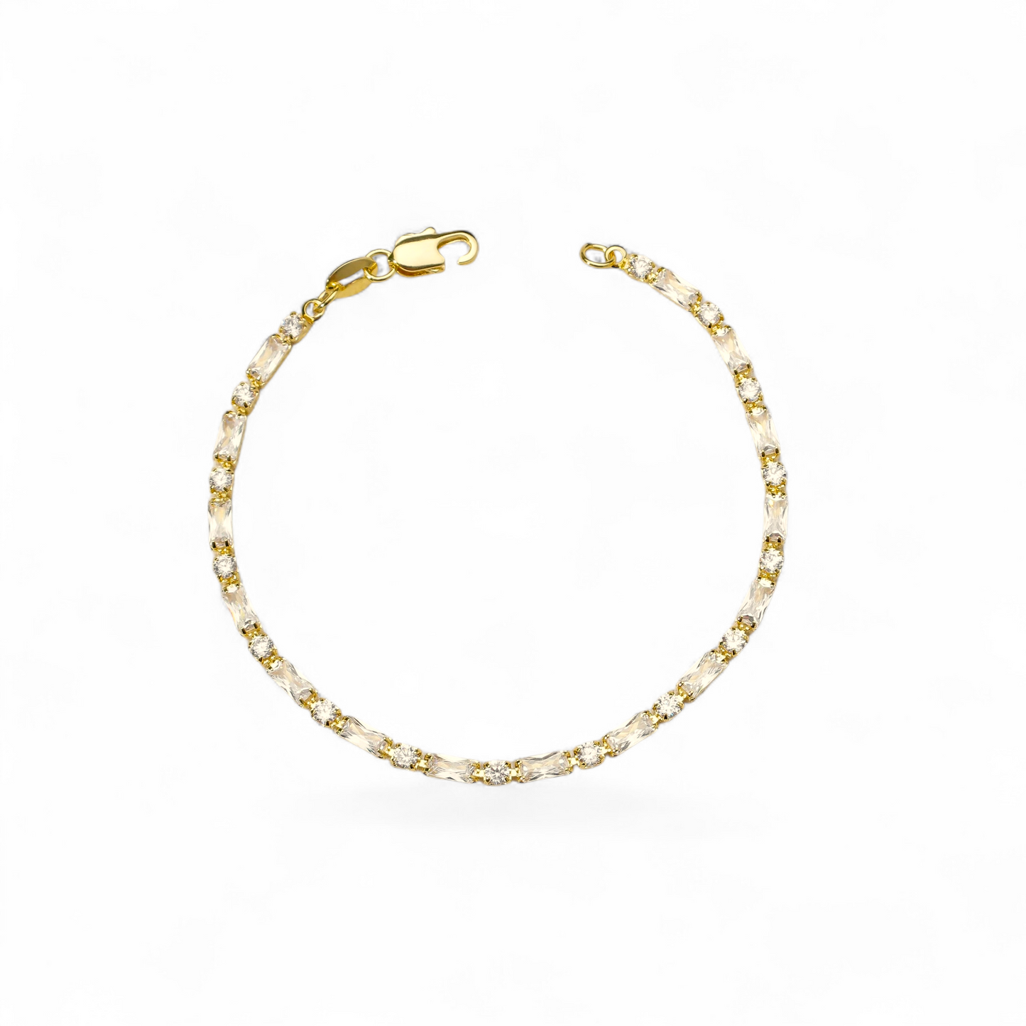 Round & Baguette CZ Tennis 18K Gold Filled Bracelet