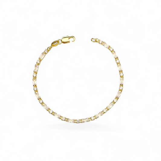 Round & Baguette CZ Tennis 18K Gold Filled Bracelet