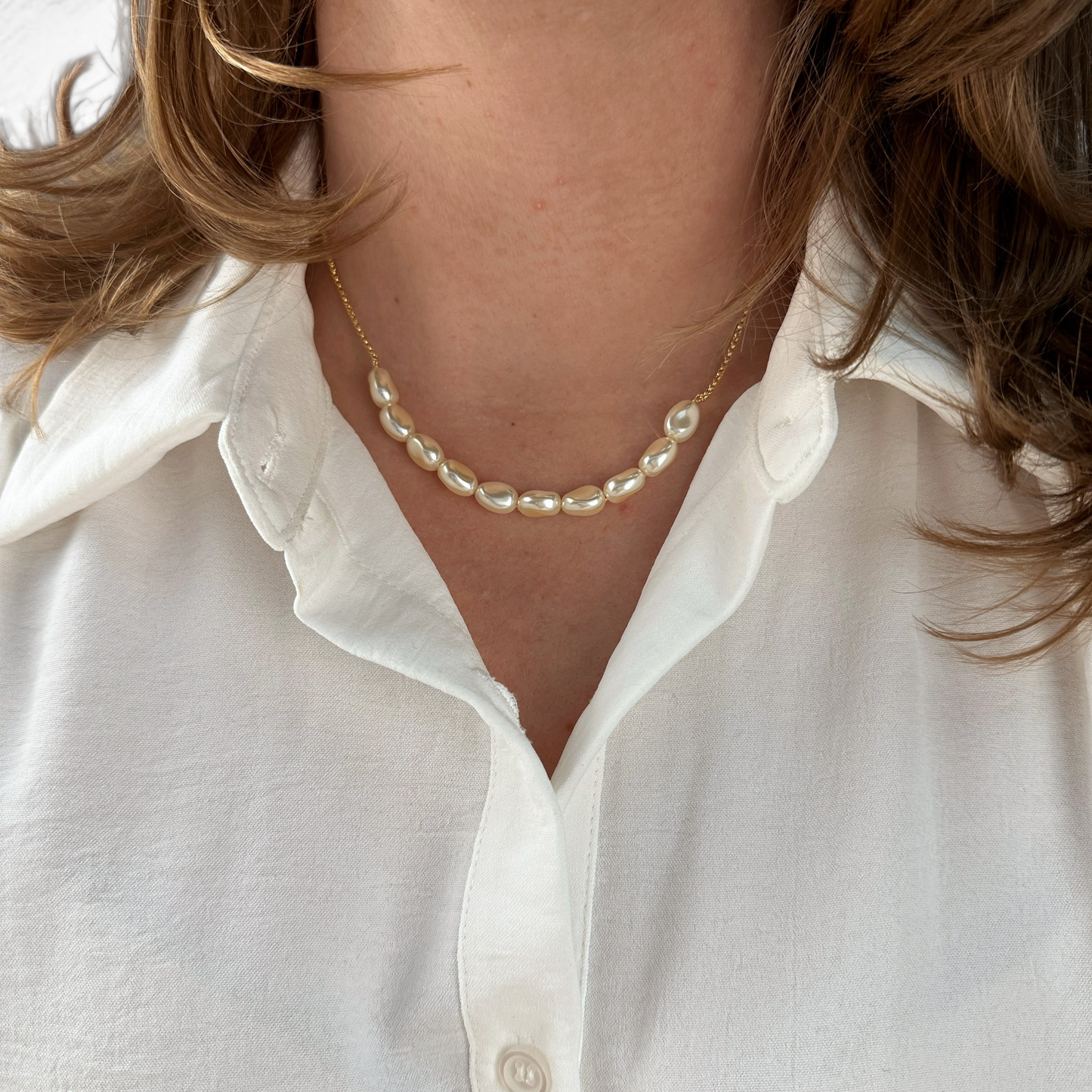 Row of Freshwater Baroque Pearls 18K Gold Filled Necklace