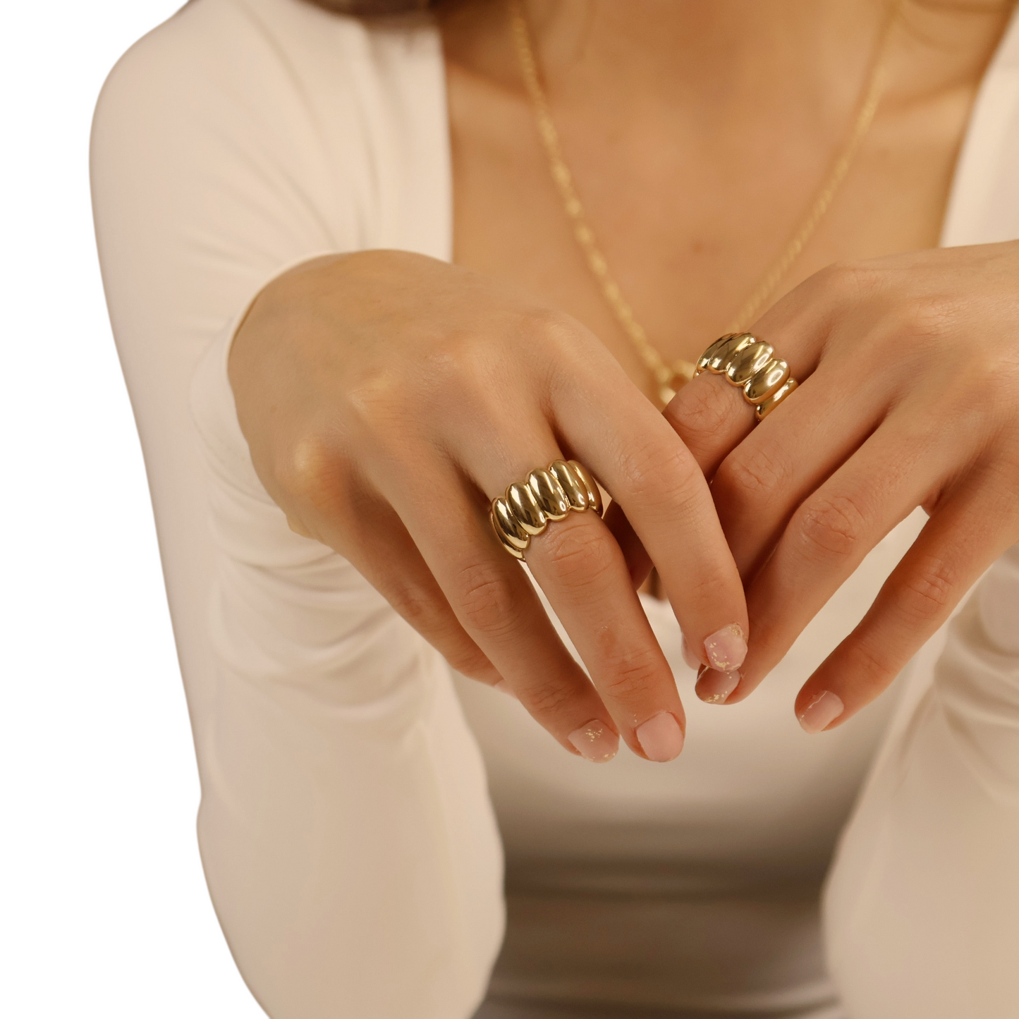 14mm Wavy Wide Band 18k Gold Filled Ring