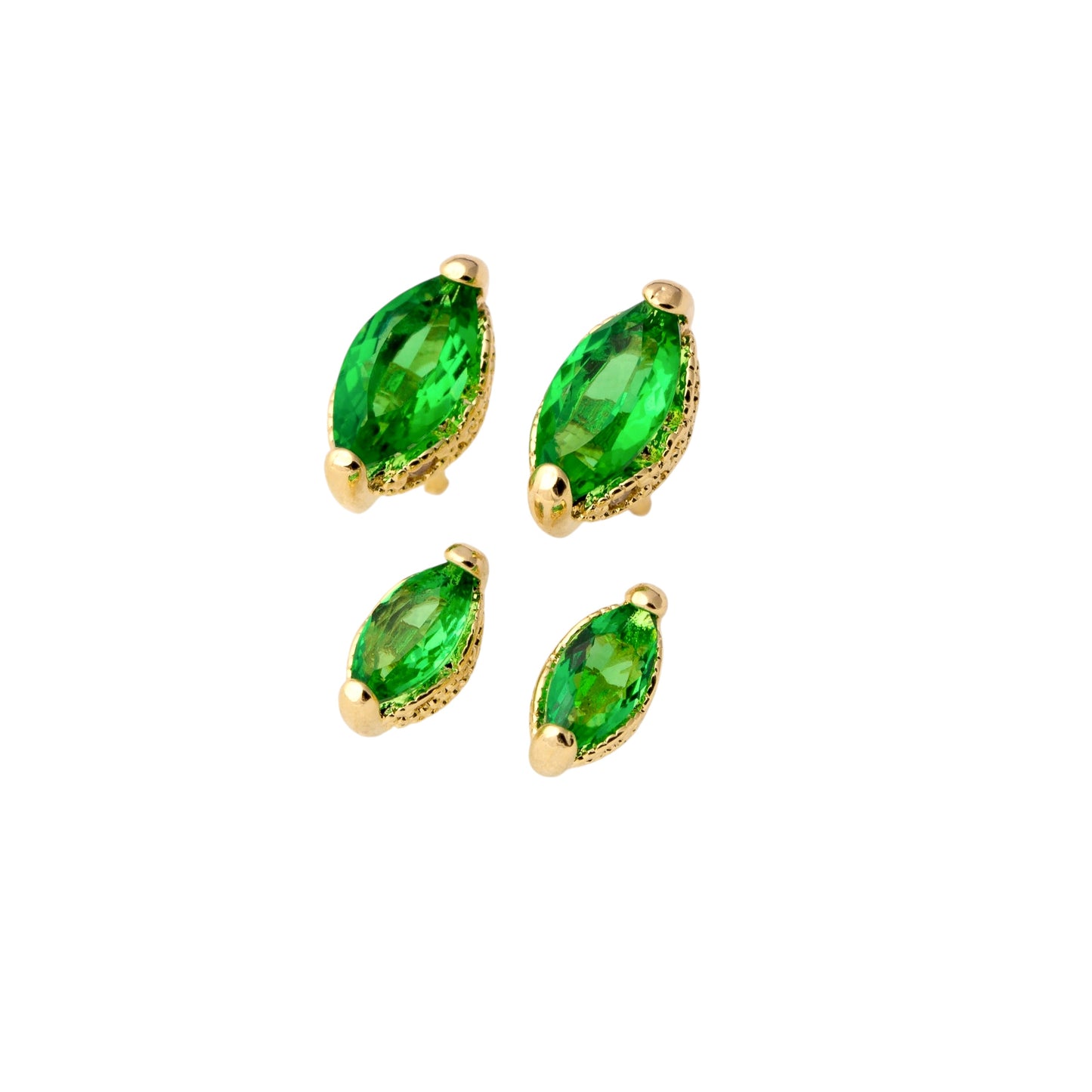 CZ Vintage Marquise Emerald Stud 18K Gold Fille Earrings