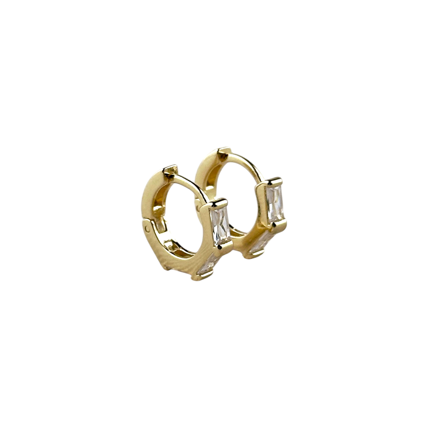 14mm Baguette CZ Huggie Hoop 18k Gold Filled Earrings