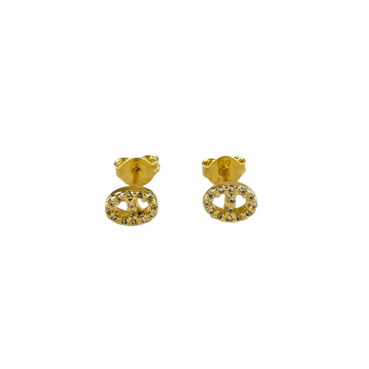 7x5mm Pavé CZ Mariner Link Stud 18k Gold Filled Earrings