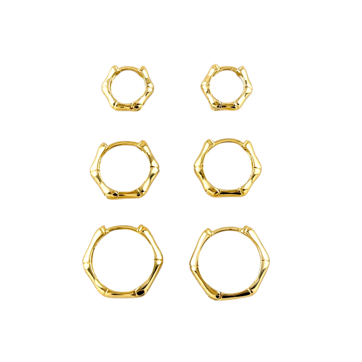 Bamboo Texture Huggie Hoop 18K Gold Filled Earrings