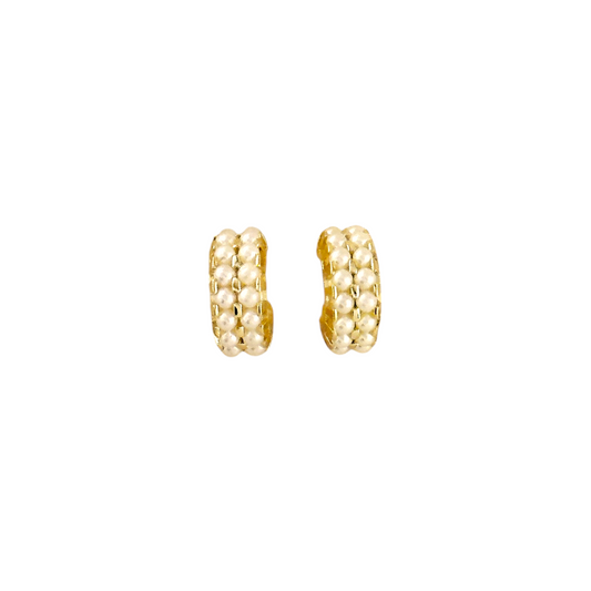 Double Pearl Open Hoop 18k Gold Filled Earrings