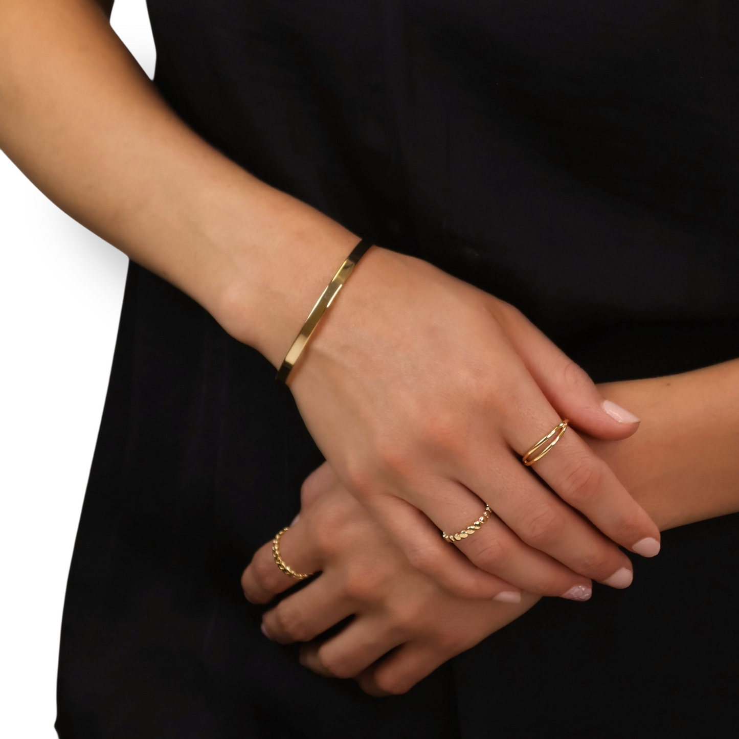 Polished Bangle with Safety Chain 18k Gold Filled Bracelet