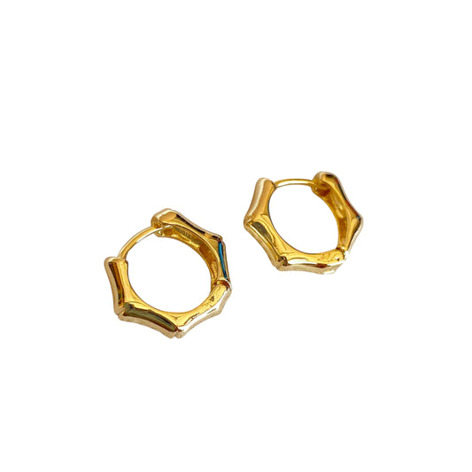 Bamboo Huggie Hoop 18k Gold Filled Earrings