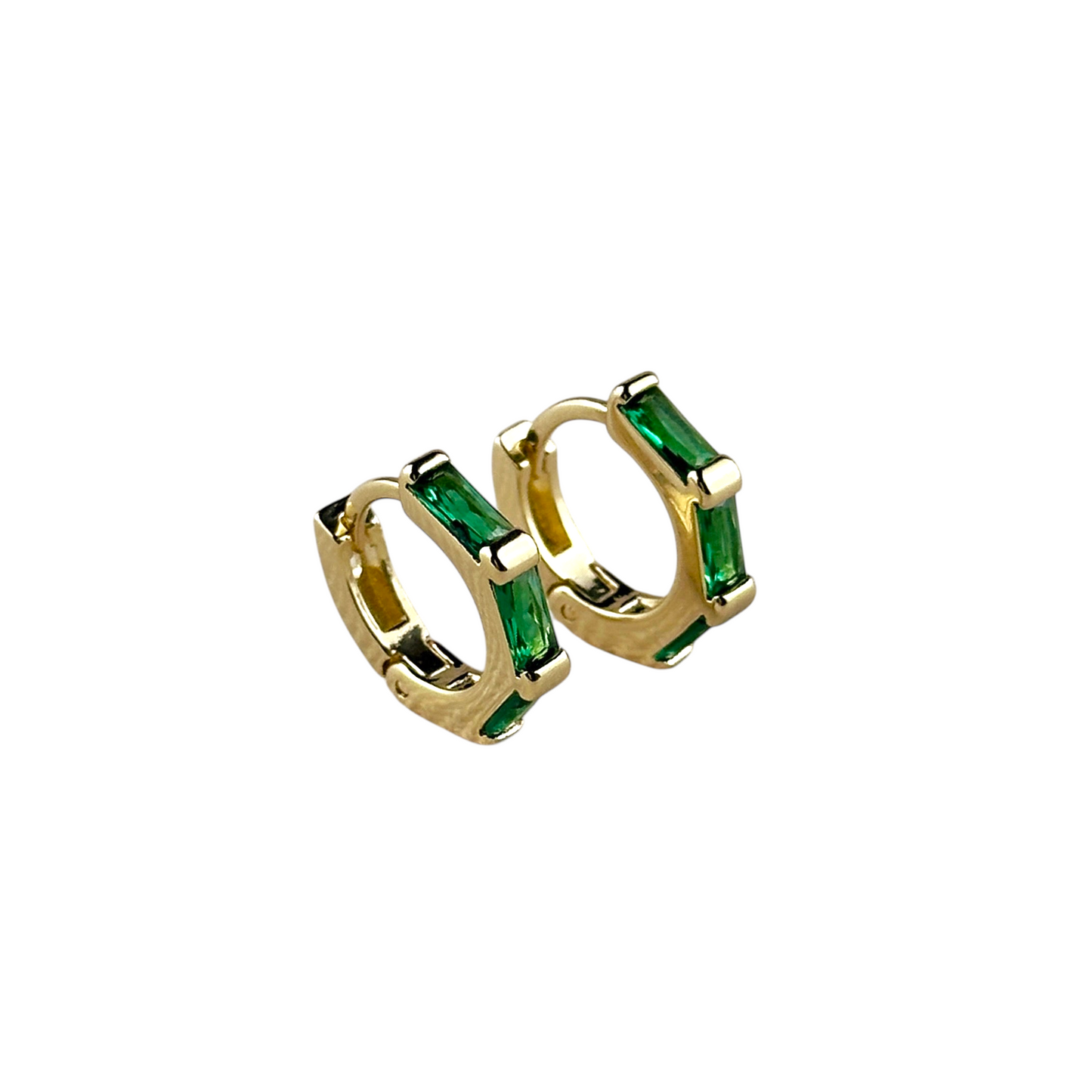 14mm Baguette CZ Huggie Hoop 18k Gold Filled Earrings