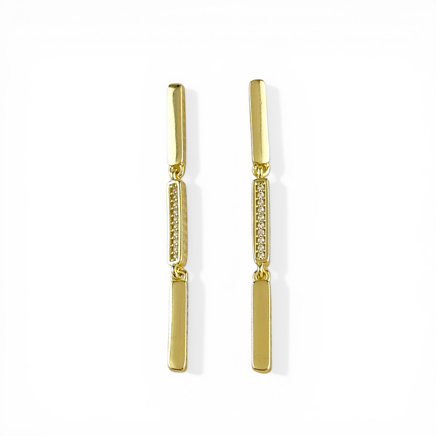 50mm Triple Bar Pavé CZ Drop 18K Gold Filled Earrings