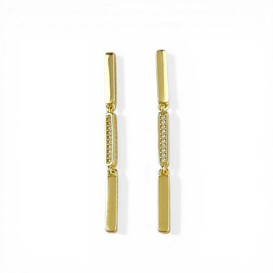 50mm Triple Bar Pavé CZ Drop 18K Gold Filled Earrings