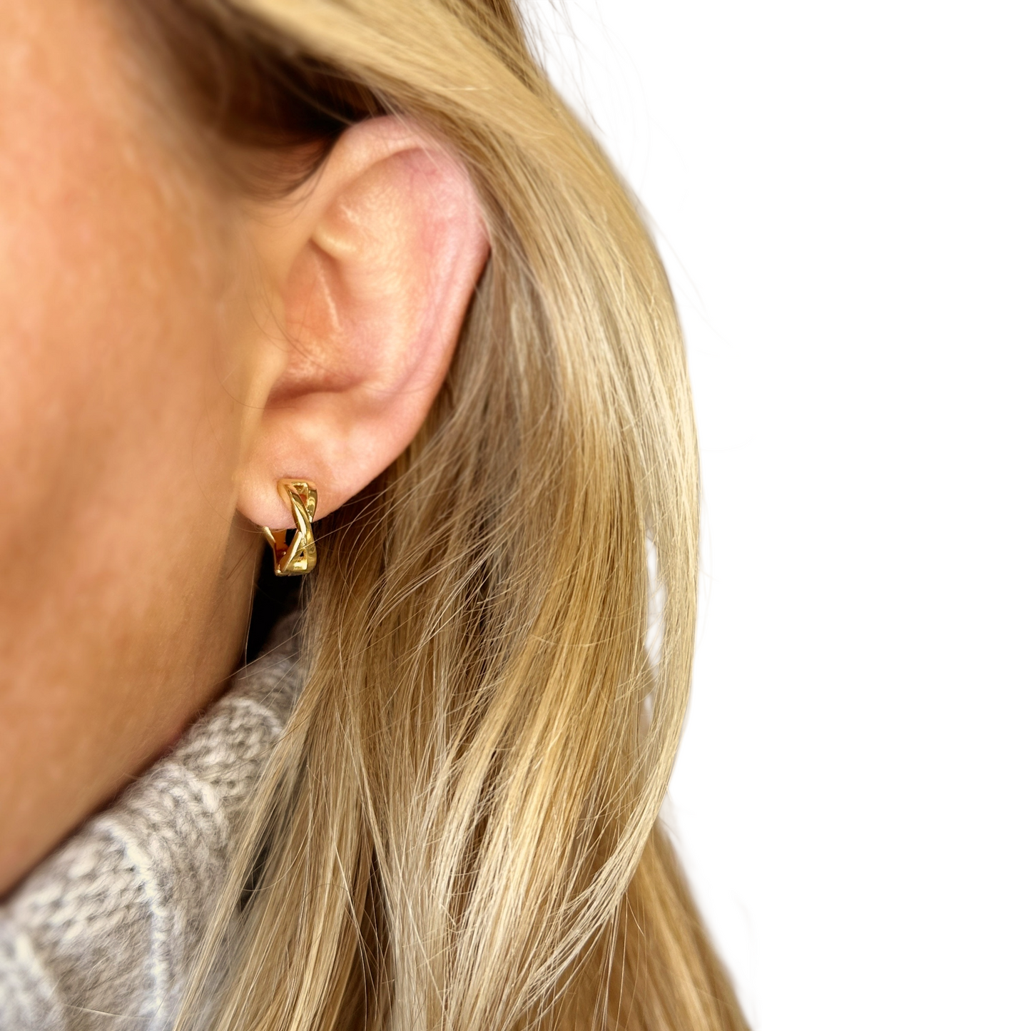 Criss-Cross Huggie Hoop 18k Gold Filled Earrings