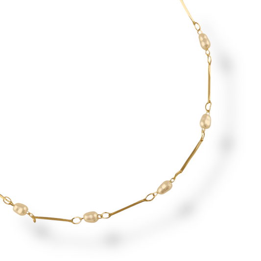 Pearl Bar Station 18K Gold Filled Necklace