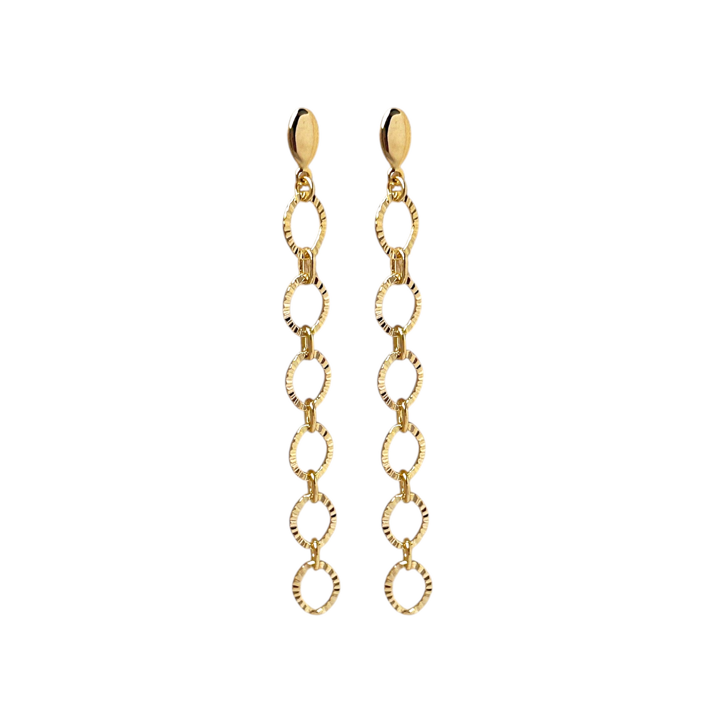 70mm Diamond Cut Link Drop 18k Gold Filled Earrings