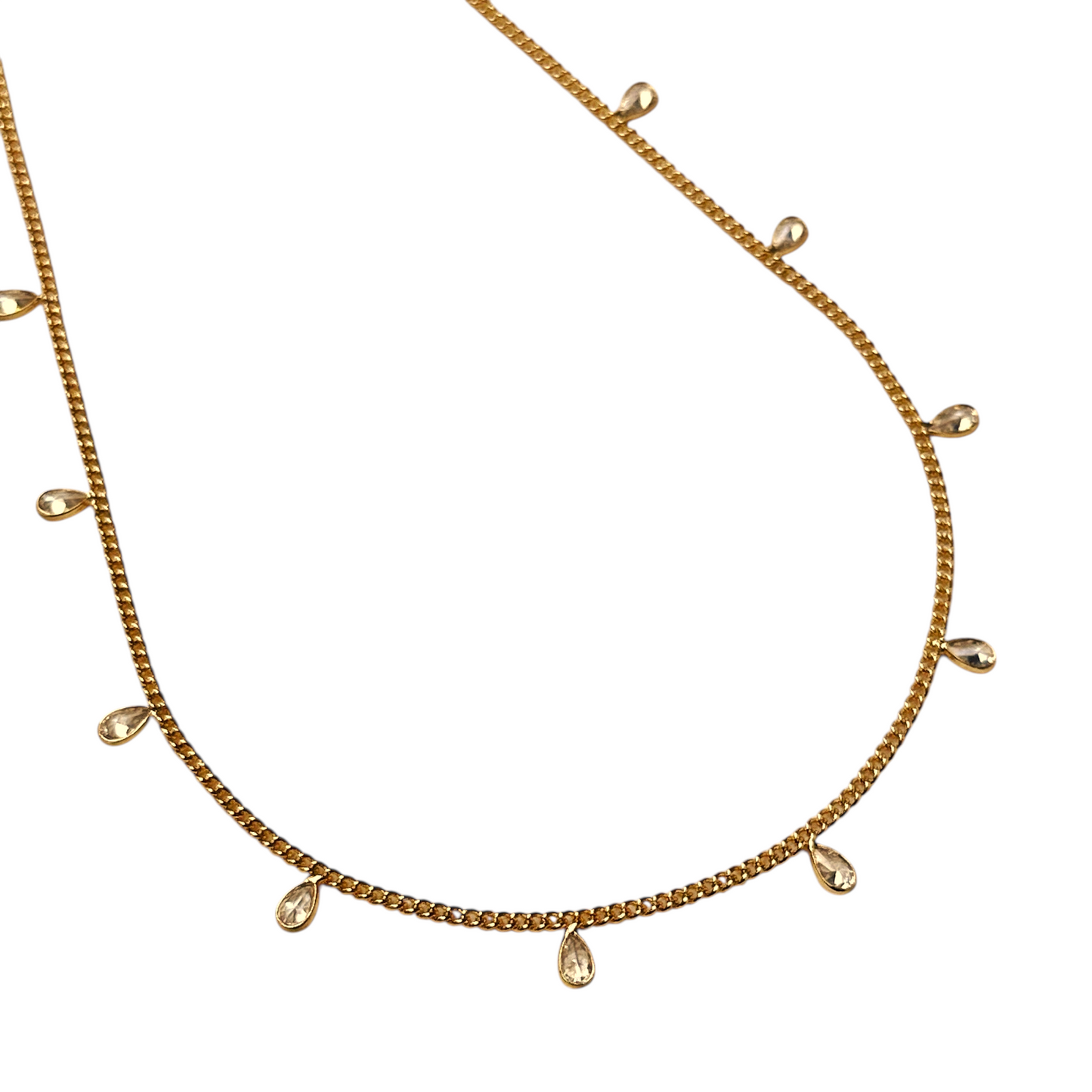 2mm Curb Chain CZ Drops 18k Gold Filled Necklace