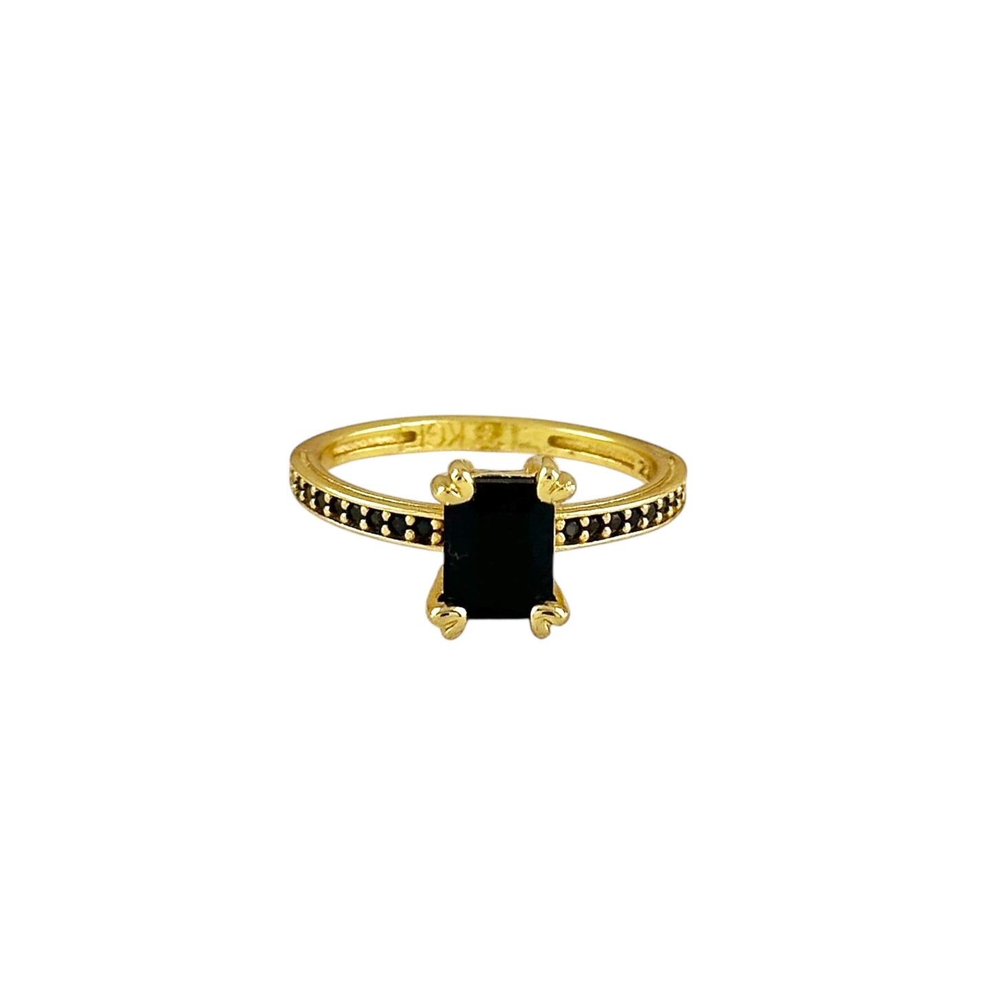 Black CZ Solitaire 18k Gold Filled Ring