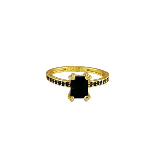 Black CZ Solitaire 18k Gold Filled Ring