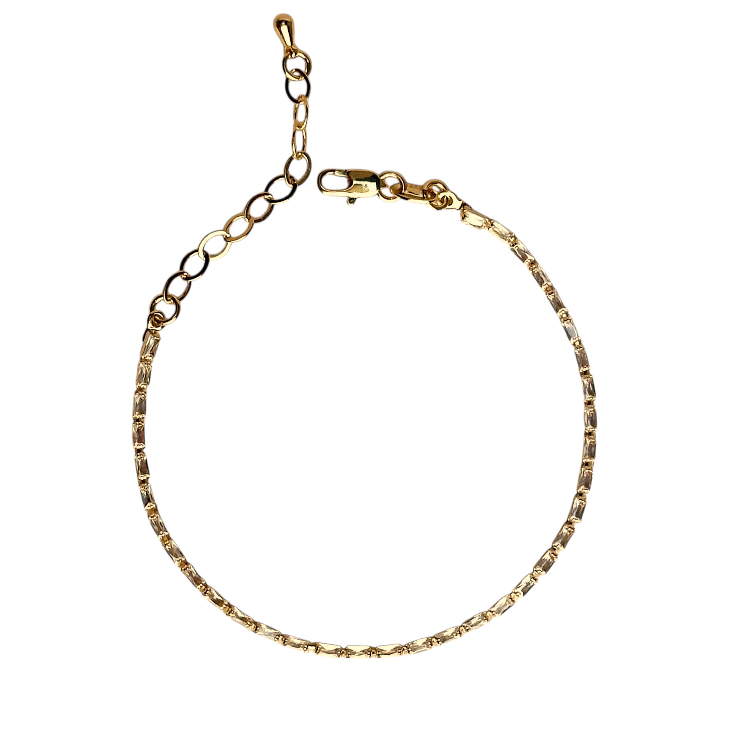 1.5mm Baguette CZ 18K Gold Filled Riviera Bracelet