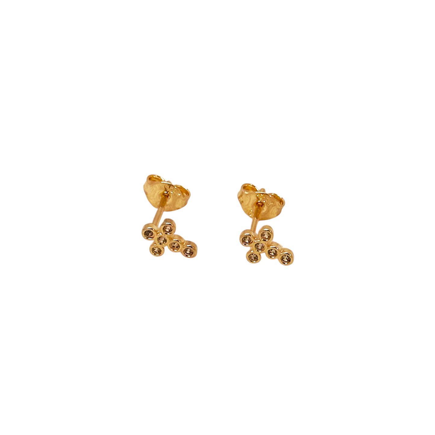 7mm CZ Bezel Cross Stud 18k Gold Filled Earrings