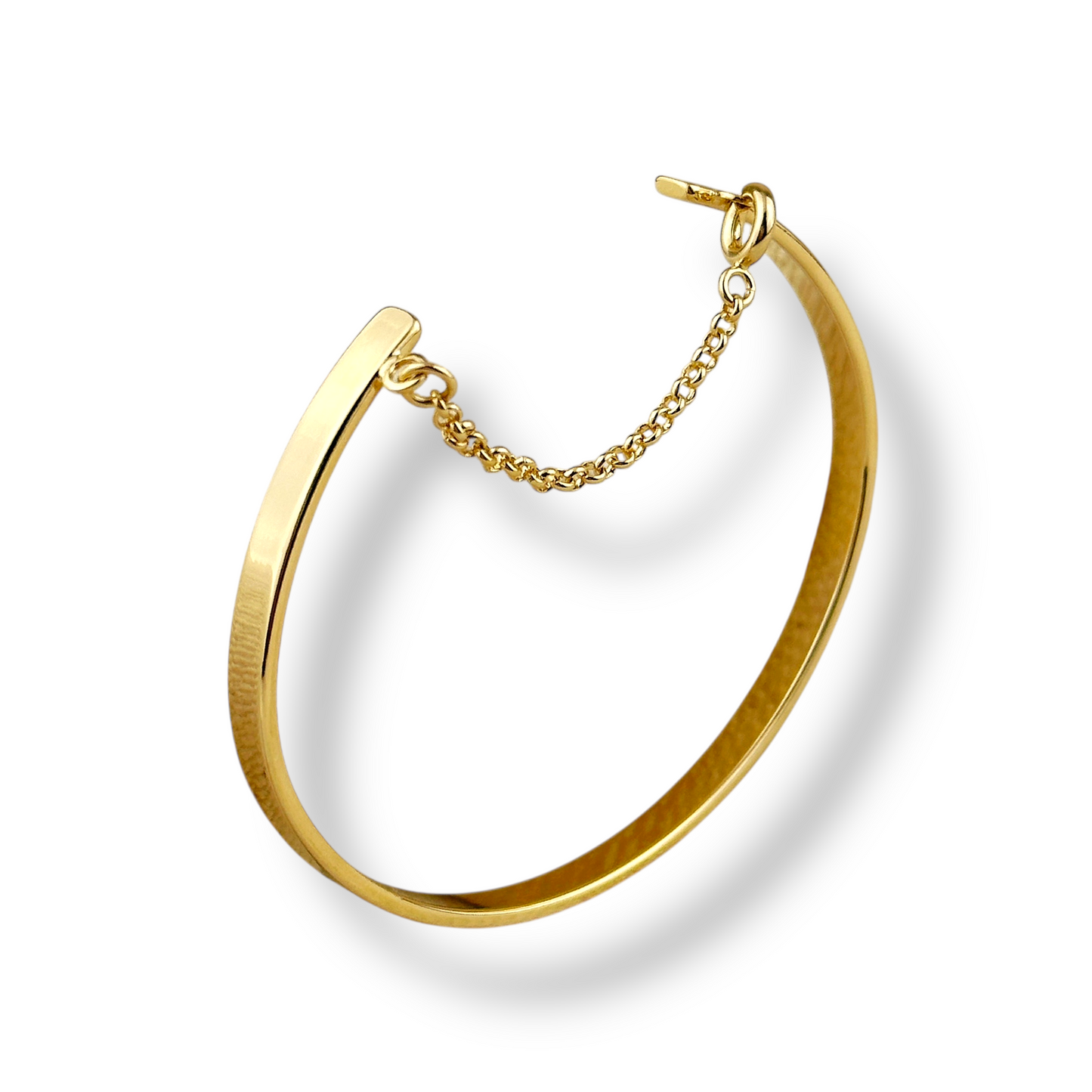 Polished Bangle with Safety Chain 18k Gold Filled Bracelet