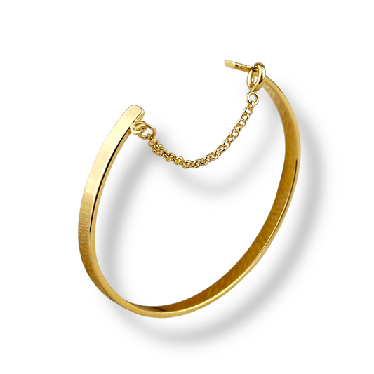 Polished Bangle with Safety Chain 18k Gold Filled Bracelet