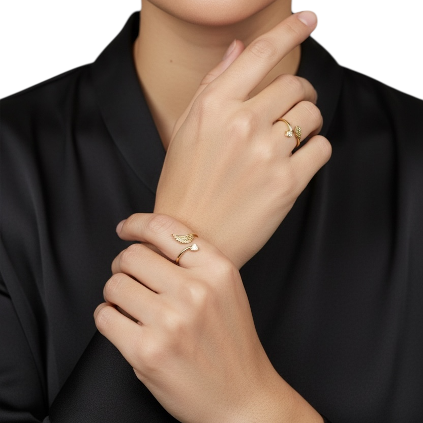 Heart and Wing Adjustable 18K Gold Filled Ring