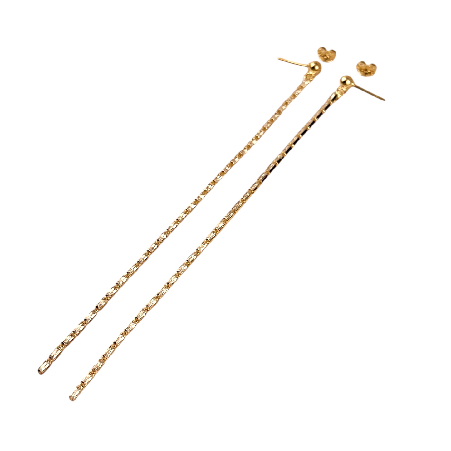 101mm Baguette CZ Chain Drop 18k Gold Filled Earrings