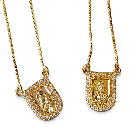 Sacred Heart Virgin Mary Scapular 18K Gold Filled Necklace