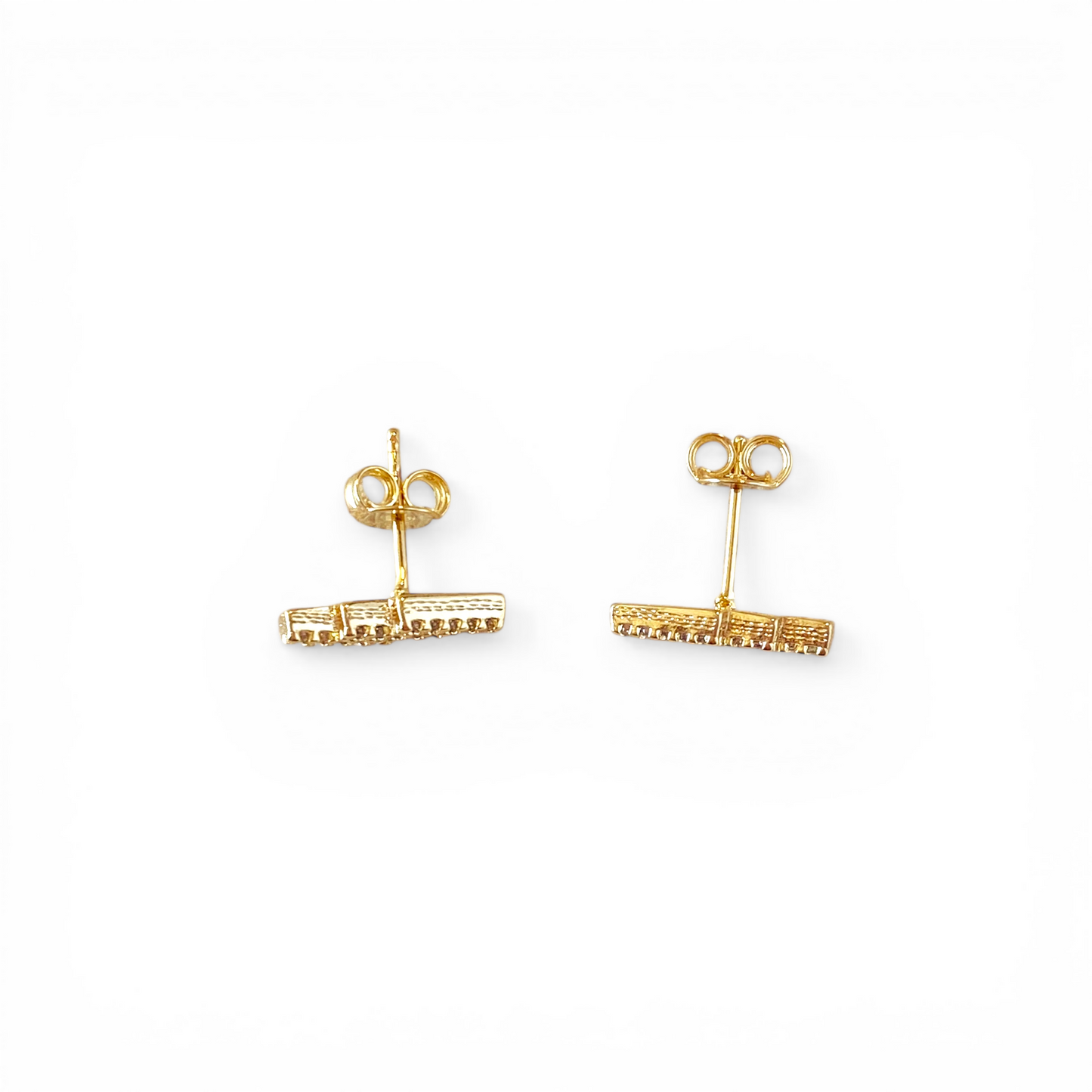 13mm Triple Stacked Pavé CZ Bar 18K Gold Filled Stud Earrings