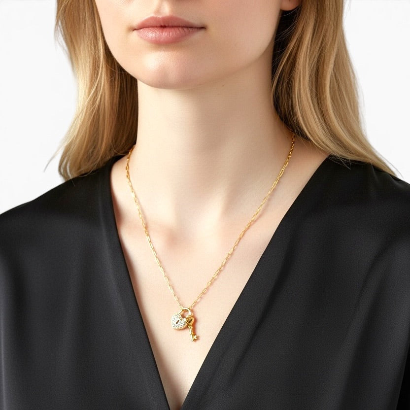 Heart Key CZ 12mm 18K Gold Filled Charm