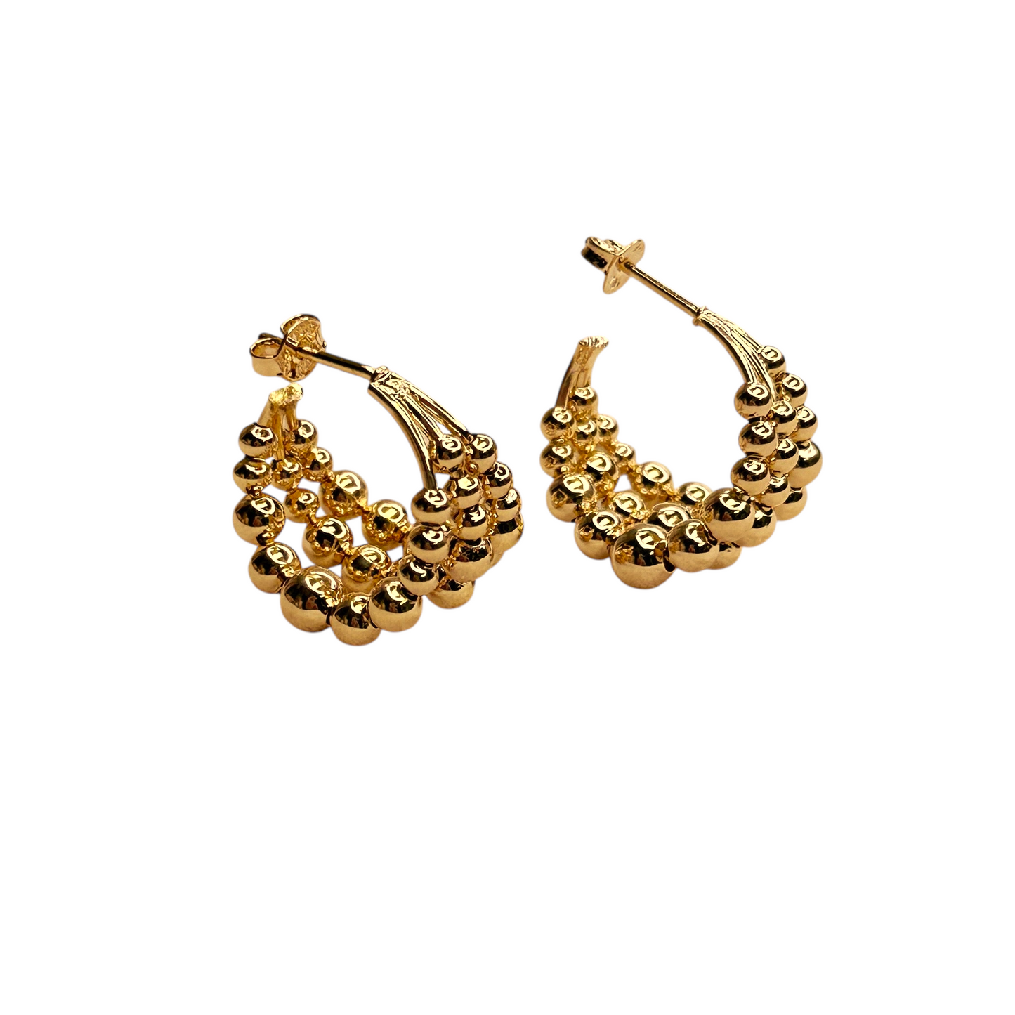 20mm Triple Row Beaded Open Hoop 18k Gold Filled Earrings