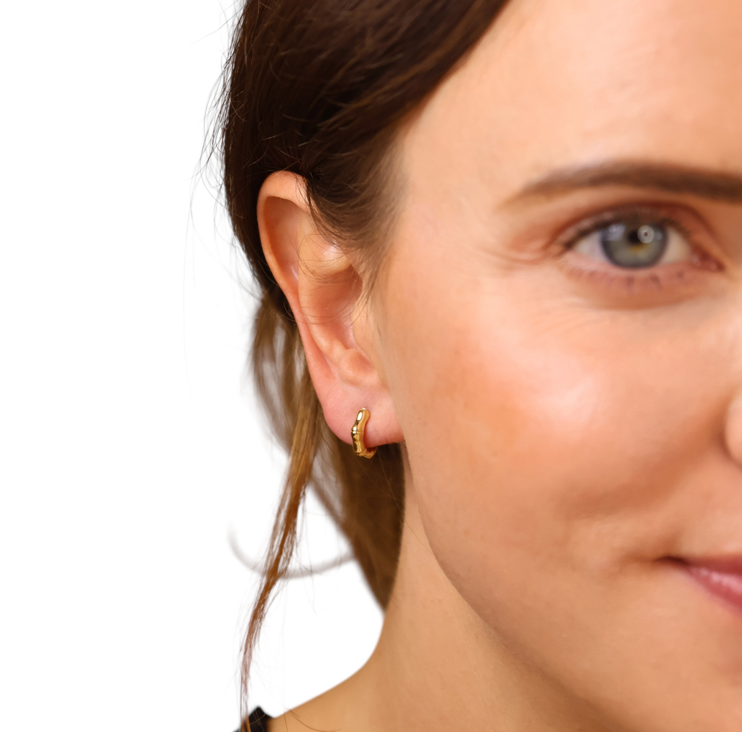 Bamboo Texture Huggie Hoop 18K Gold Filled Earrings