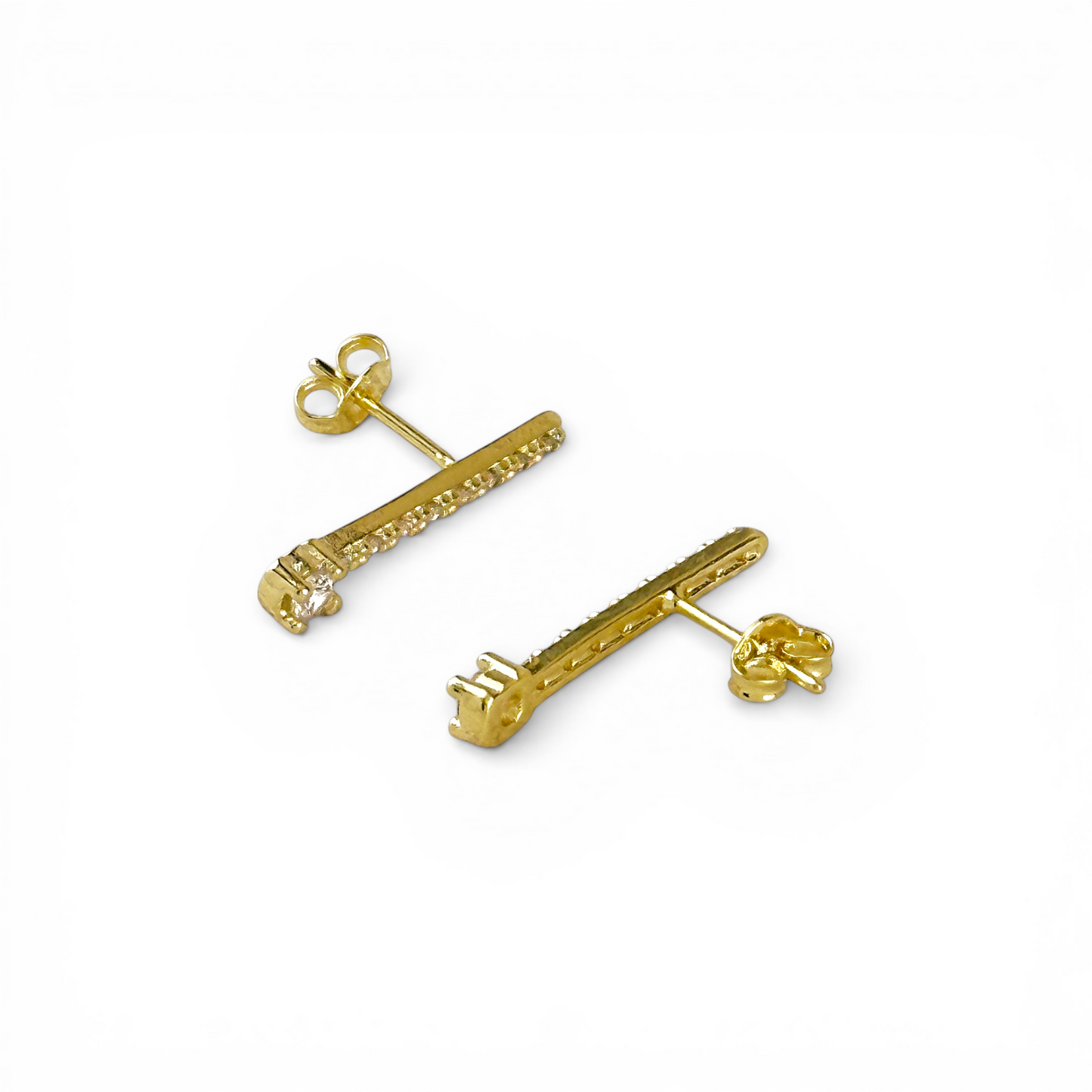 21mm Pavé CZ Bar with Solitaire 18K Gold Filled Stud Earrings