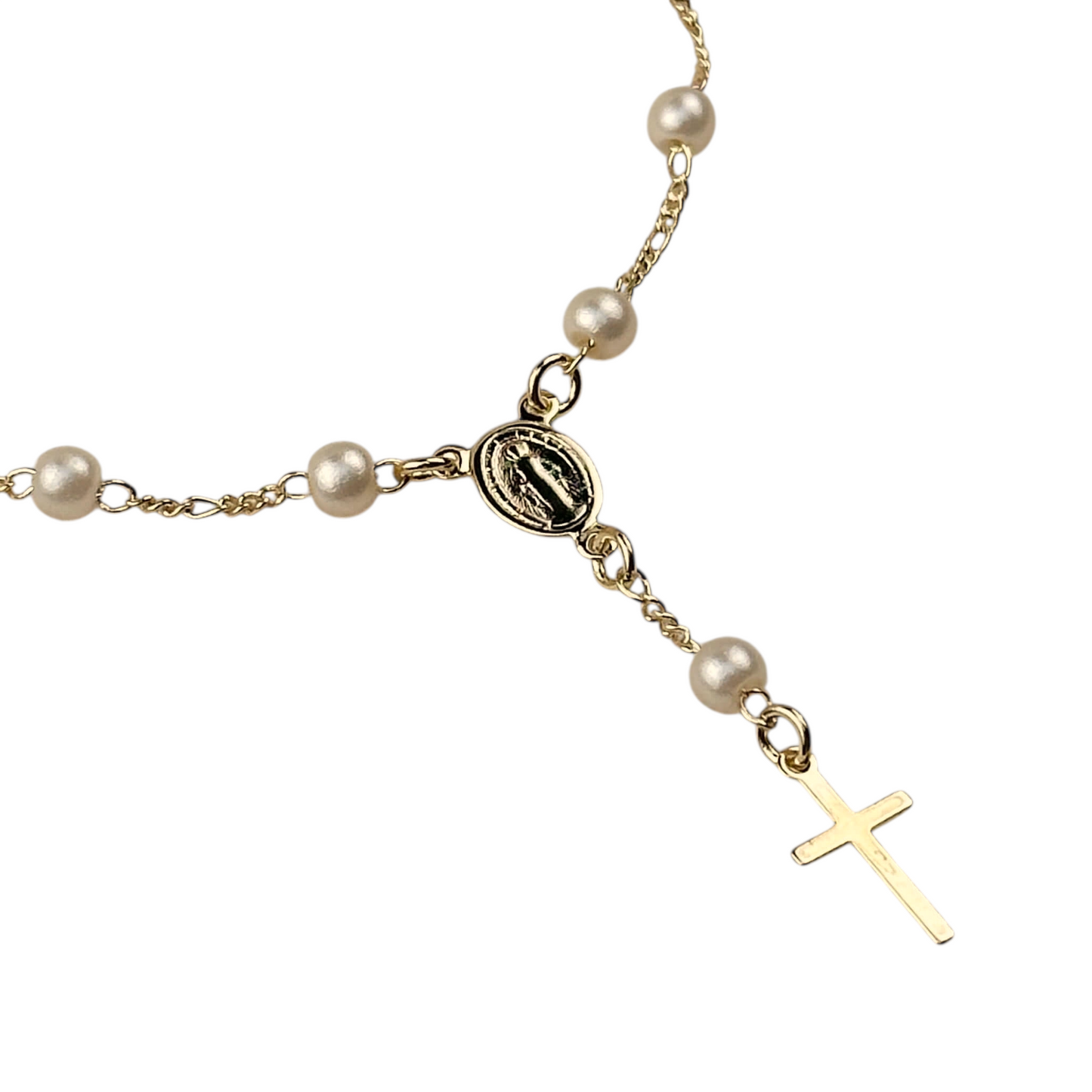Pearl & Figaro Rosary 18k Gold Filled Bracelet