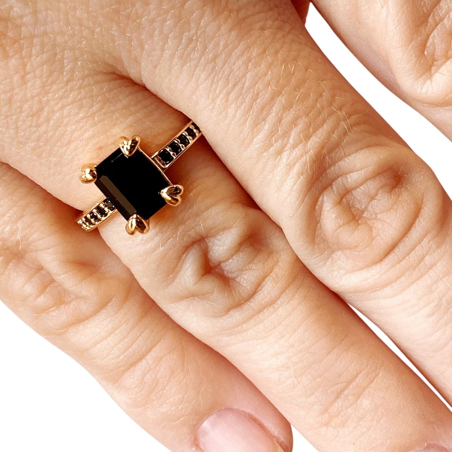 Black CZ Solitaire 18k Gold Filled Ring