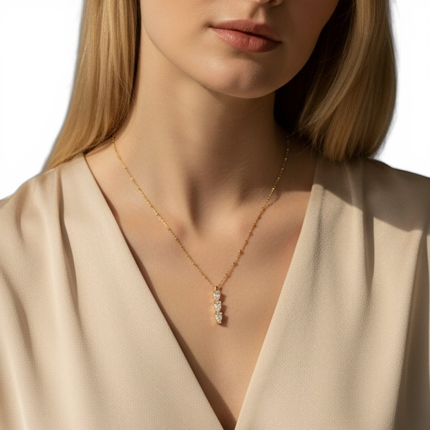 Triple CZ Satellite Chain 18K Gold Filled Necklace