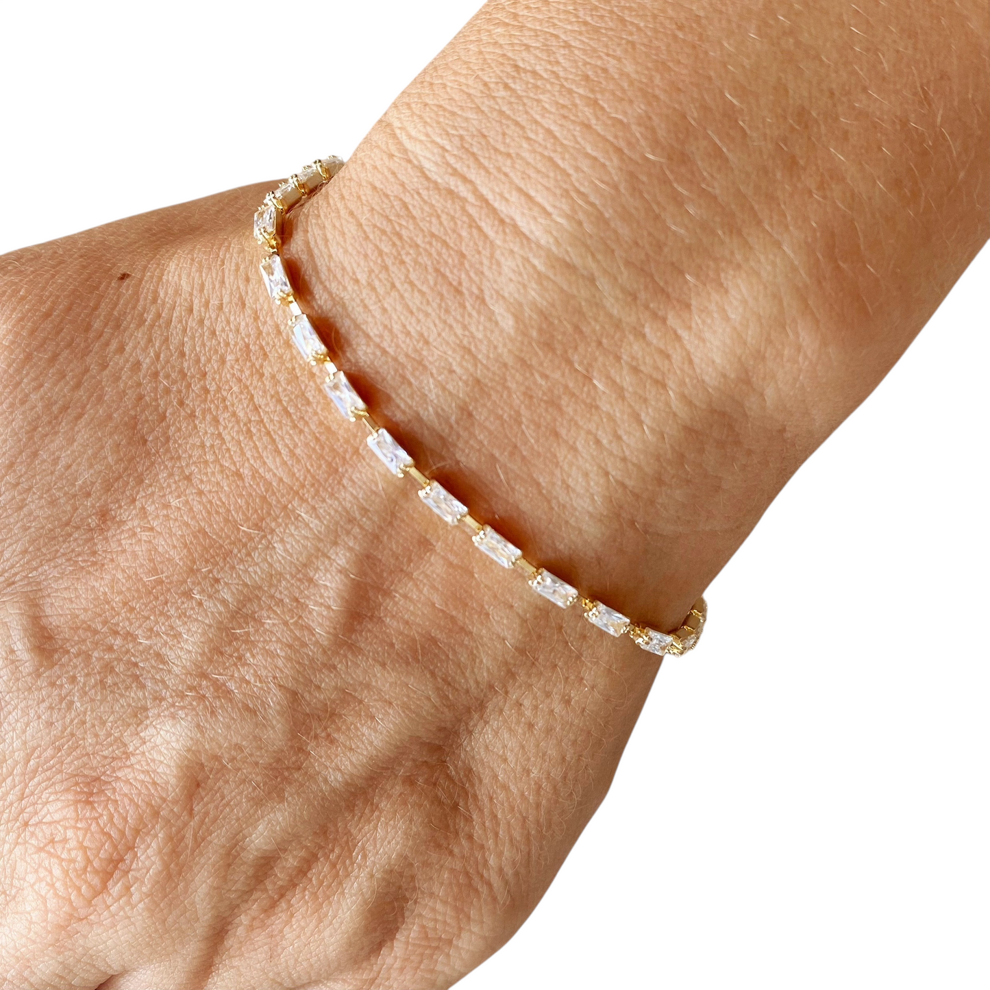 4mm Baguette CZ 18k Gold Filled Riviera Bracelet