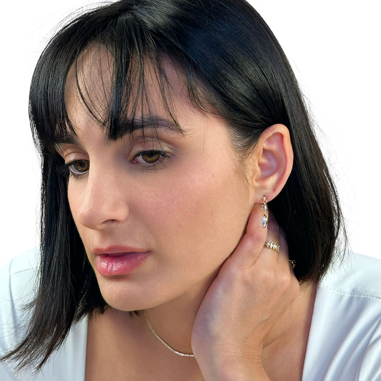 CZ Princess Cut and Marquise Dangling 18k Gold Filled Earrings