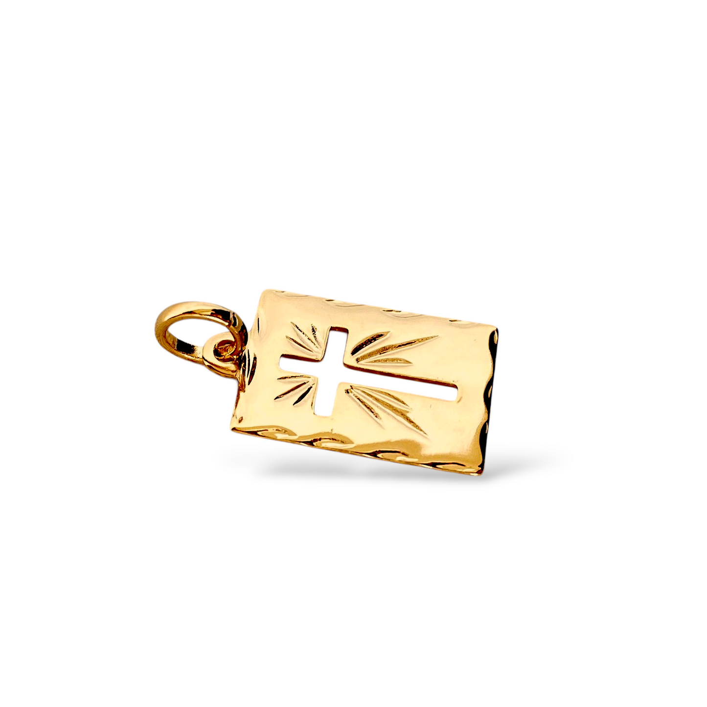 Cross Cutout 19mm 18K Gold Filled Rectangular Pendant