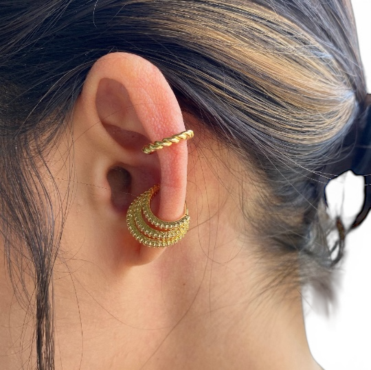 Three Layer Pavé CZ 18K Gold Filled Ear Cuff