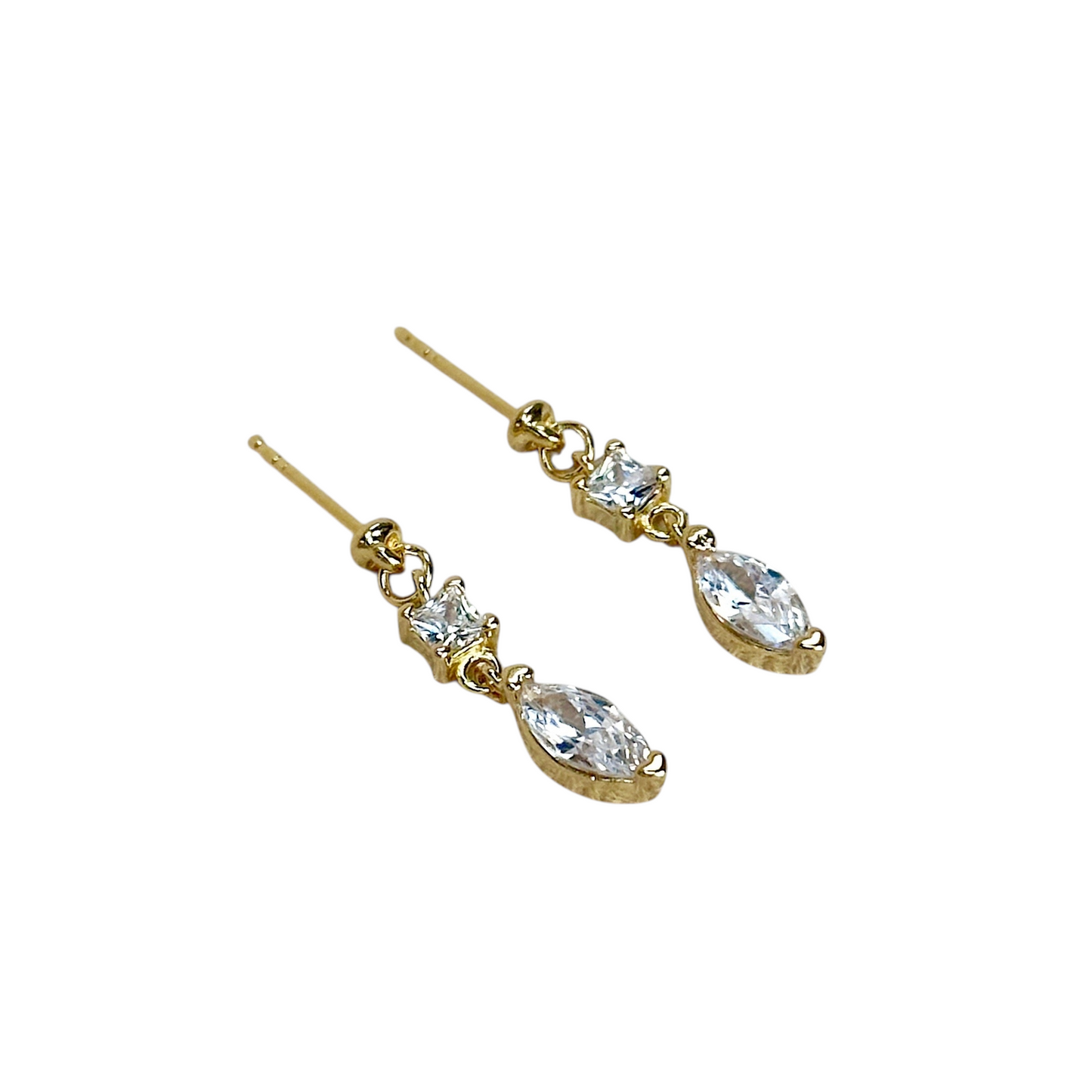 CZ Princess Cut and Marquise Dangling 18k Gold Filled Earrings