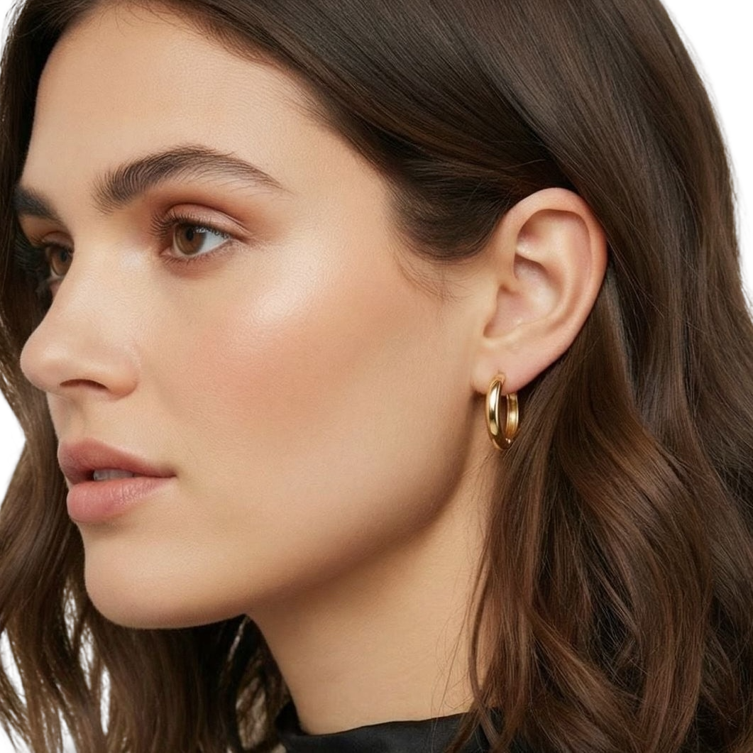 25mm Polished Hinged Huggie 18K Gold Filled Hoop Earrings