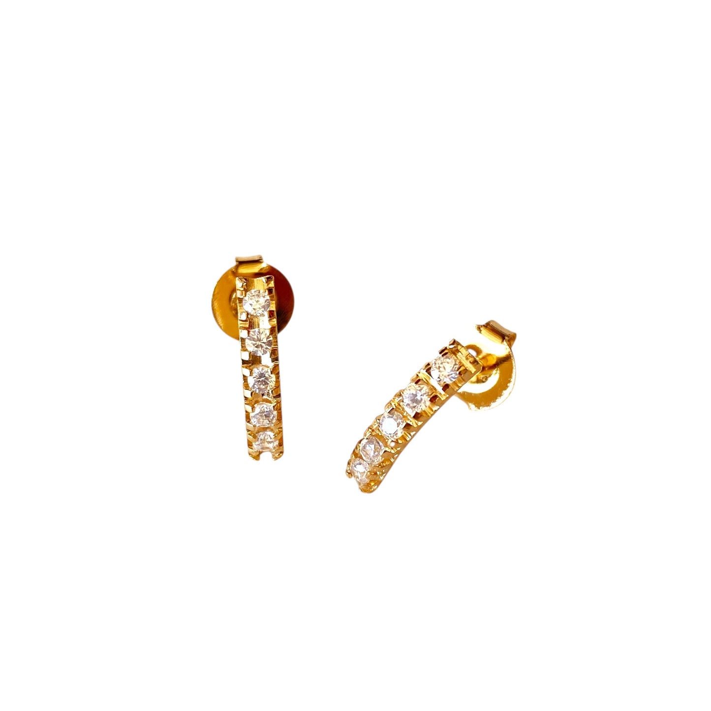 Curved Bar Crystal Stud 18k Gold Filled Earrings